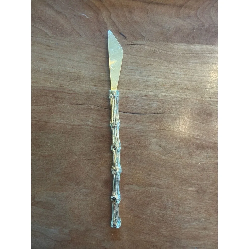 Vintage MCM Gold Plated Bamboo‎ Handle Appetizer Cocktail Spreaders Set of 6